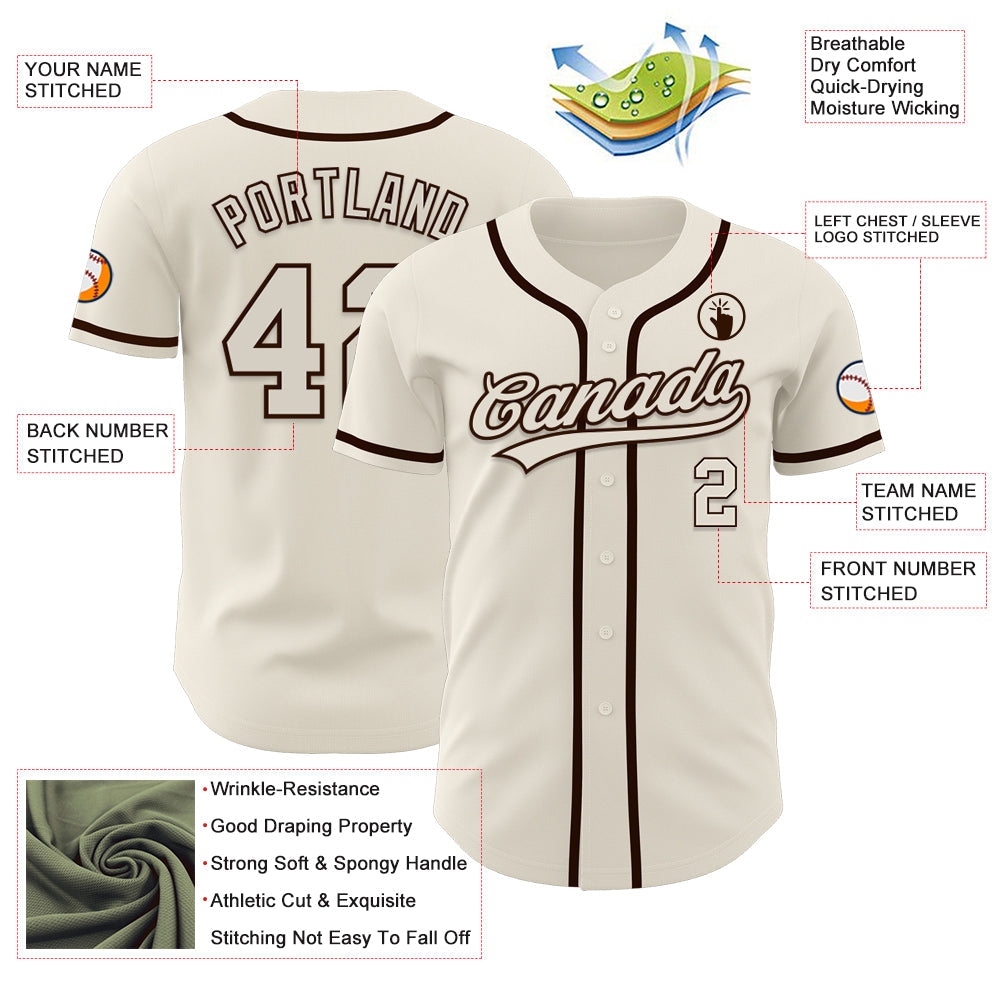 Custom Cream Brown Authentic Baseball Jersey baseball jersey product view 3