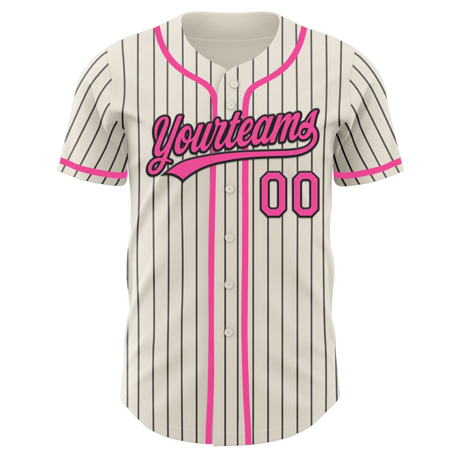 Custom Cream Black Pinstripe Pink Authentic Baseball Jersey baseball jersey product view 2