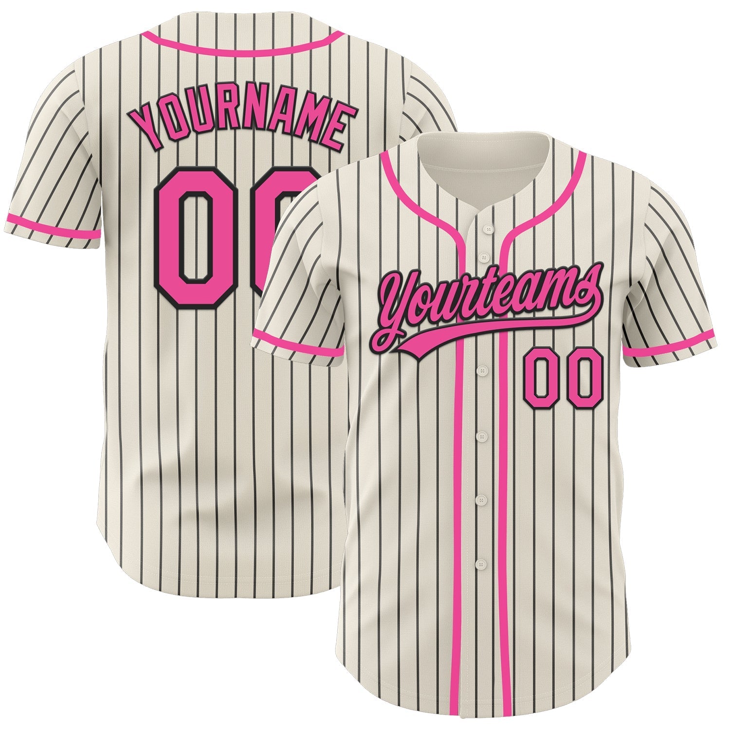 Custom Cream Black Pinstripe Pink Authentic Baseball Jersey baseball jersey product view 1