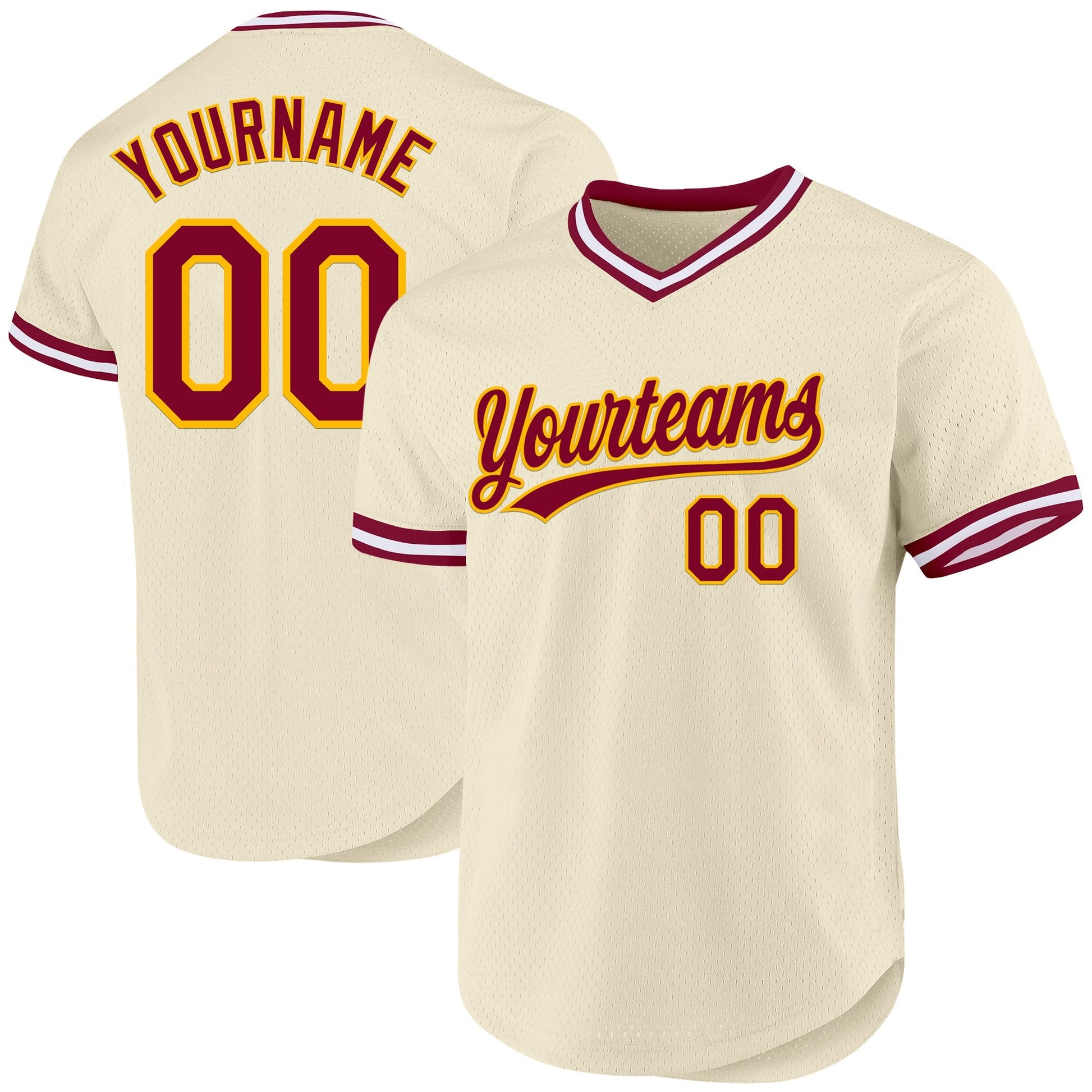 Custom Cream Maroon Gold-White Authentic Throwback Baseball Jersey baseball jersey product view 1