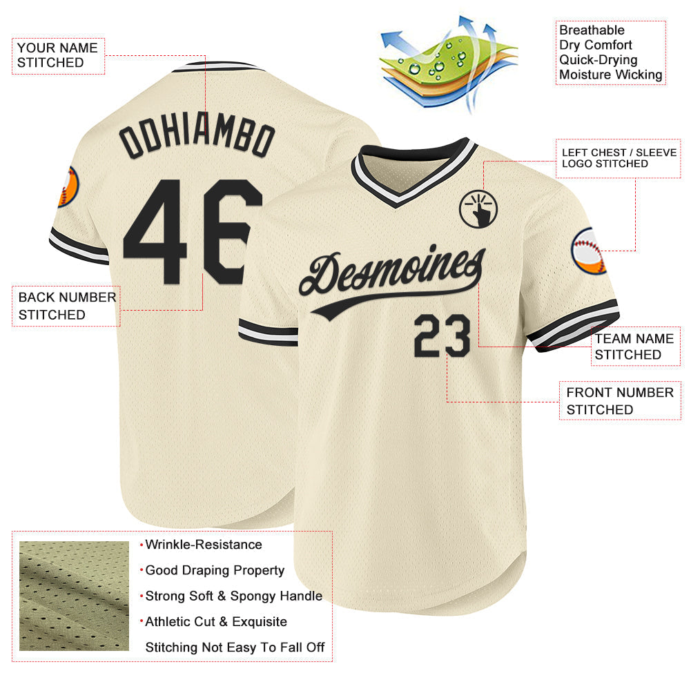 Custom Cream Black-White Authentic Throwback Baseball Jersey baseball jersey product view 3