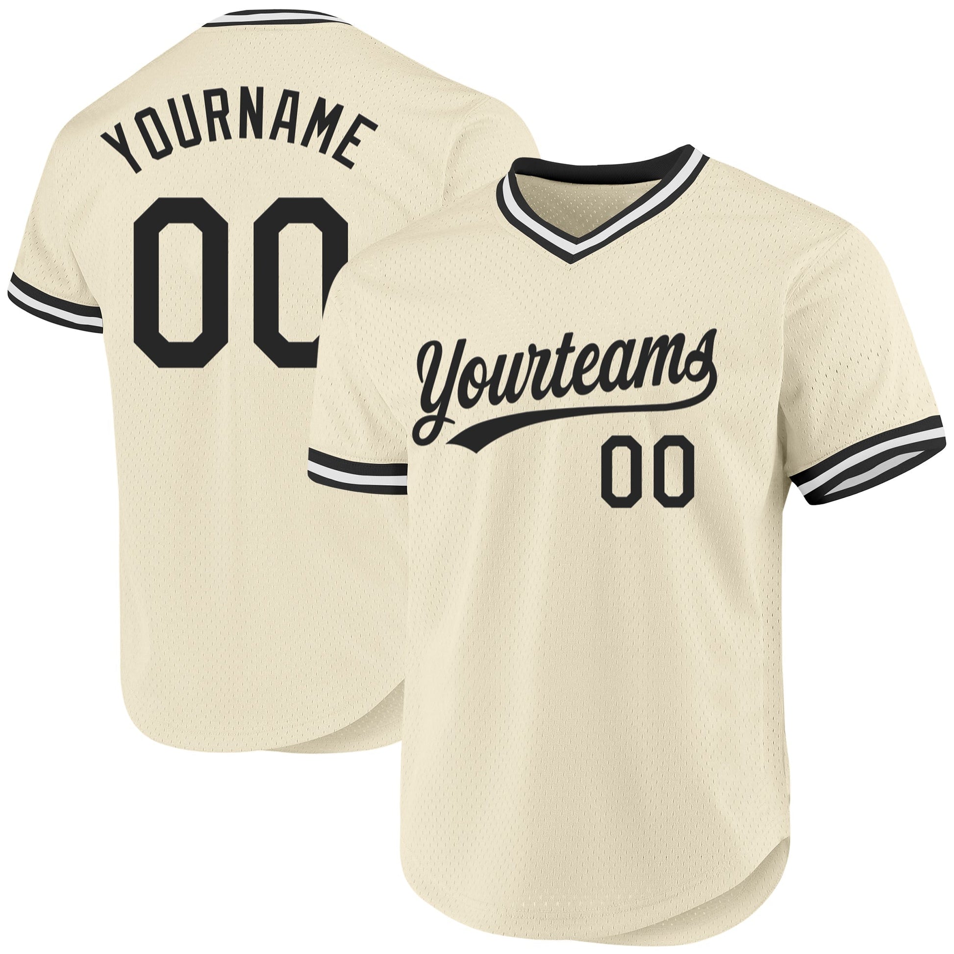 Custom Cream Black-White Authentic Throwback Baseball Jersey baseball jersey product view 1