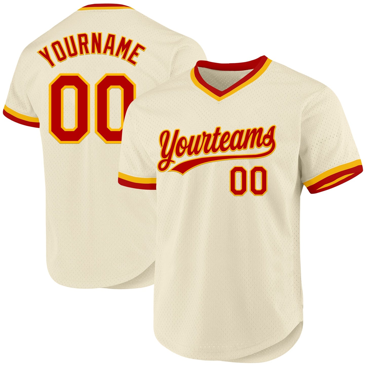 Custom Cream Red-Gold Authentic Throwback Baseball Jersey baseball jersey product view 1