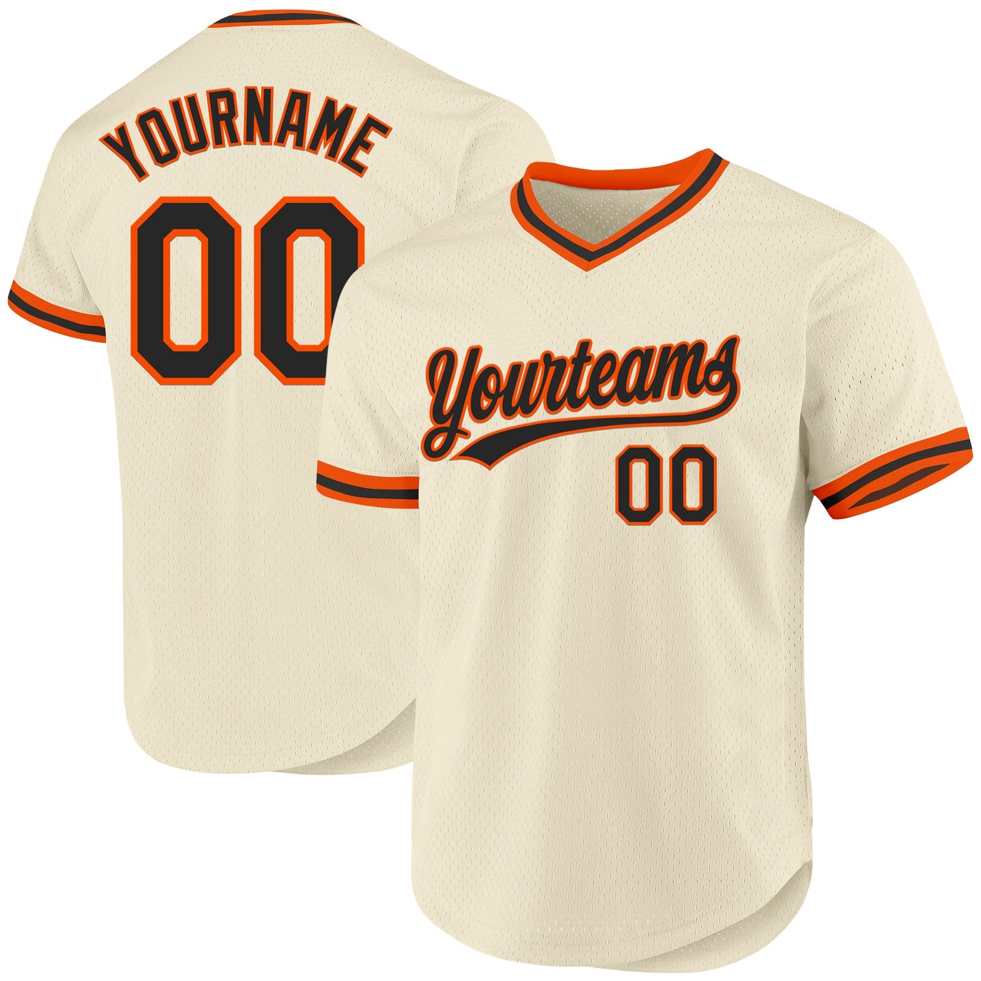Custom Cream Black-Orange Authentic Throwback Baseball Jersey baseball jersey product view 1