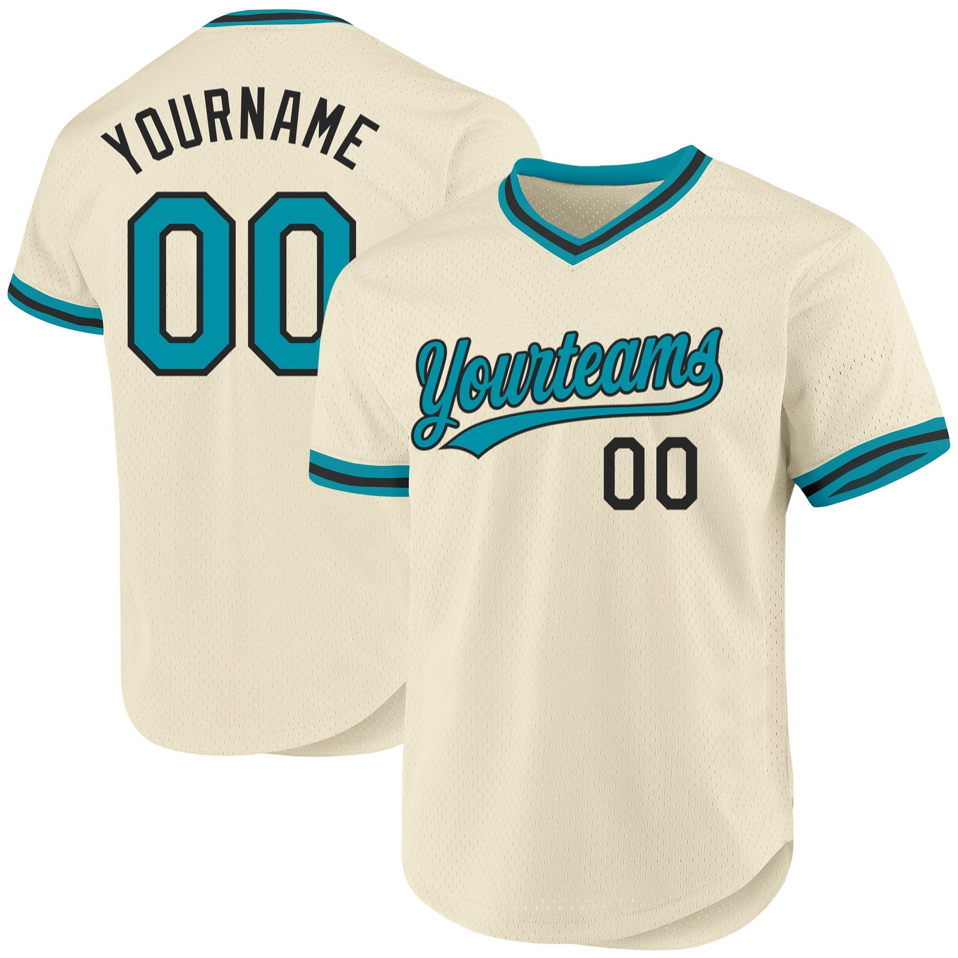 Custom Cream Teal-Black Authentic Throwback Baseball Jersey baseball jersey product view 1