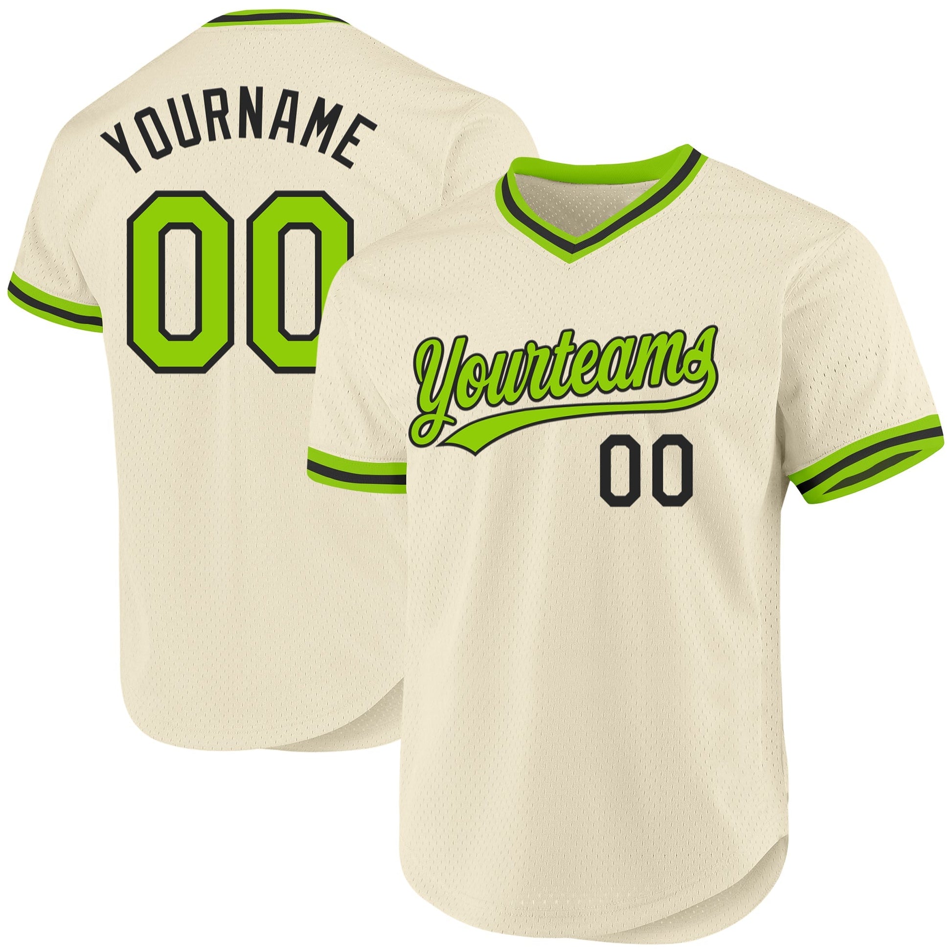 Custom Cream Neon Green-Black Authentic Throwback Baseball Jersey baseball jersey product view 1