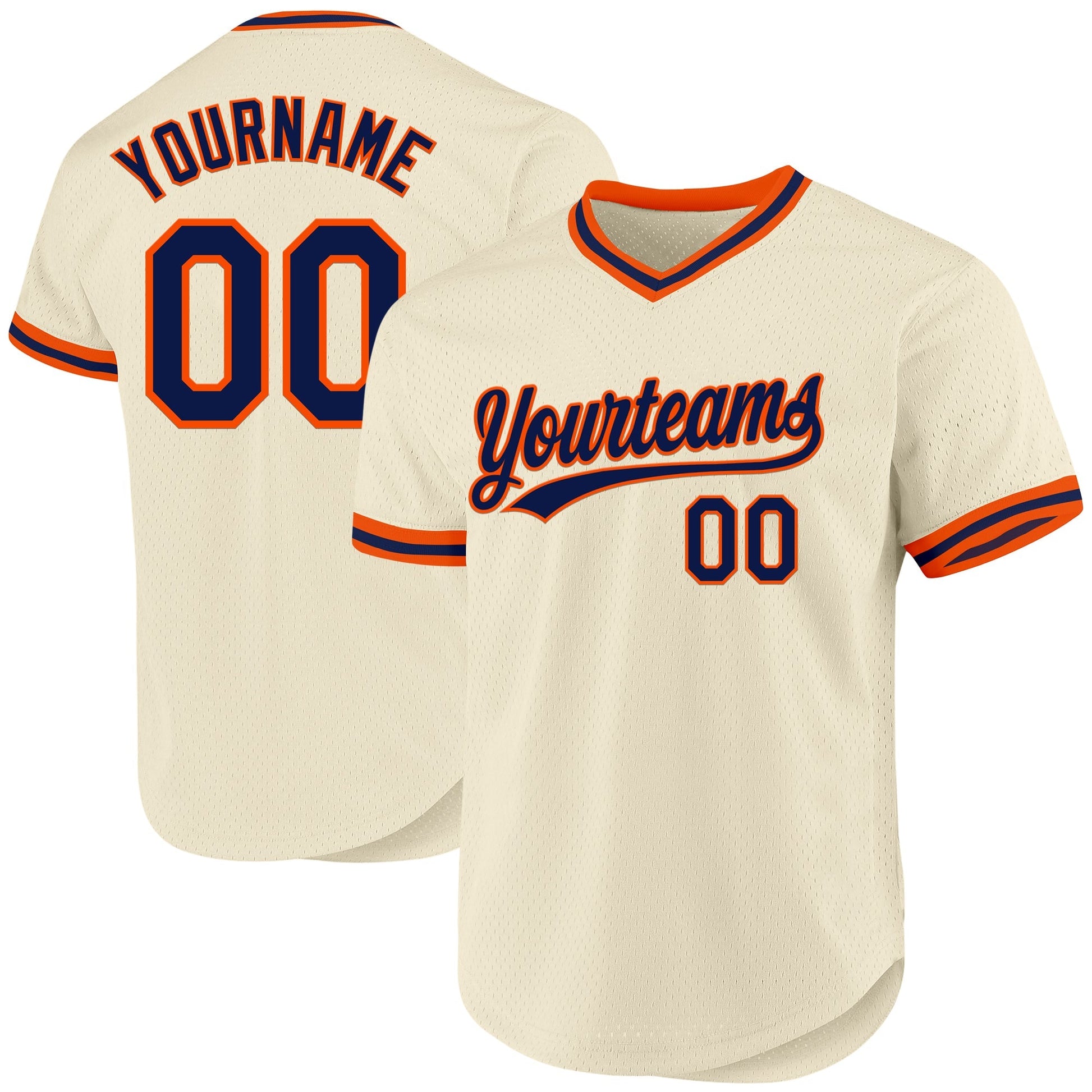 Custom Cream Navy-Orange Authentic Throwback Baseball Jersey baseball jersey product view 1