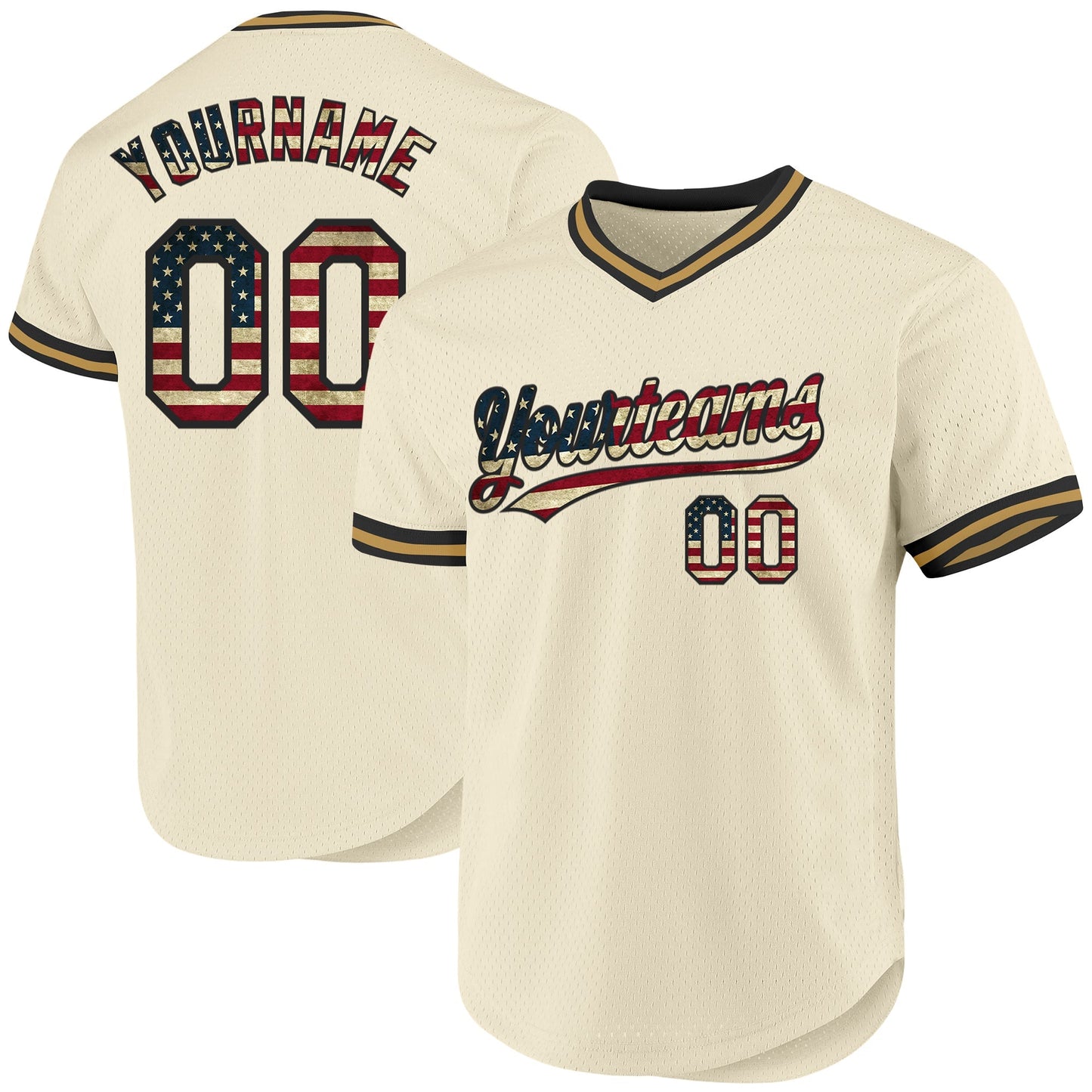 Custom Cream Vintage USA Flag Black-Old Gold Authentic Throwback Baseball Jersey baseball jersey product view 1