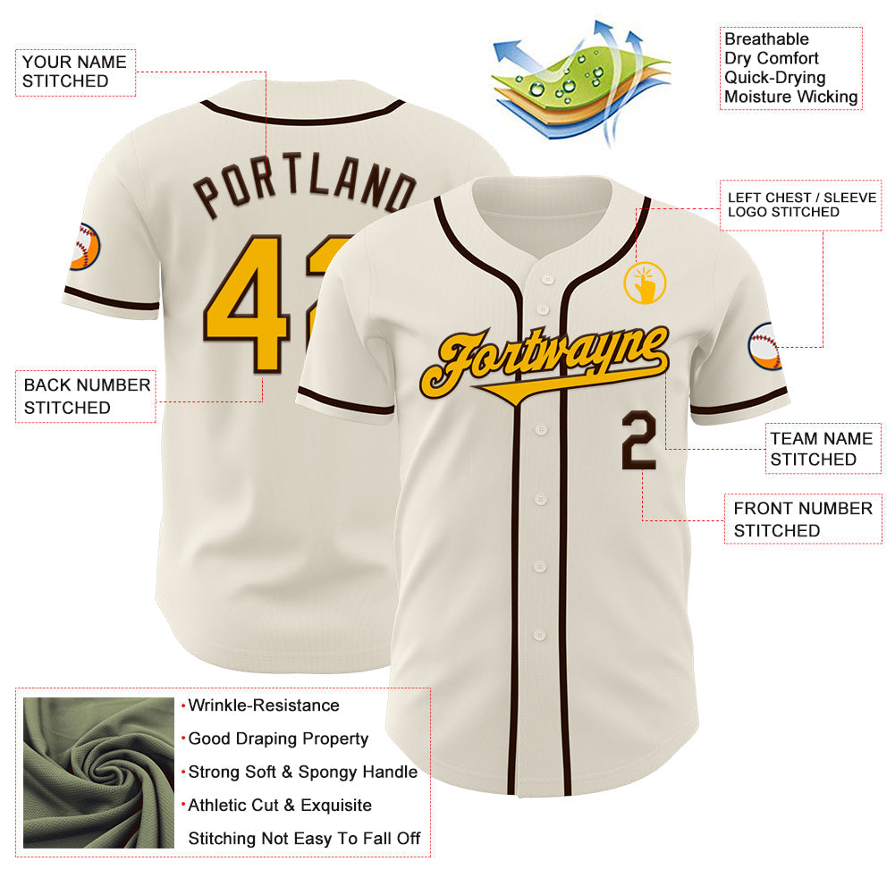 Custom Cream Gold-Brown Authentic Baseball Jersey baseball jersey product view 3
