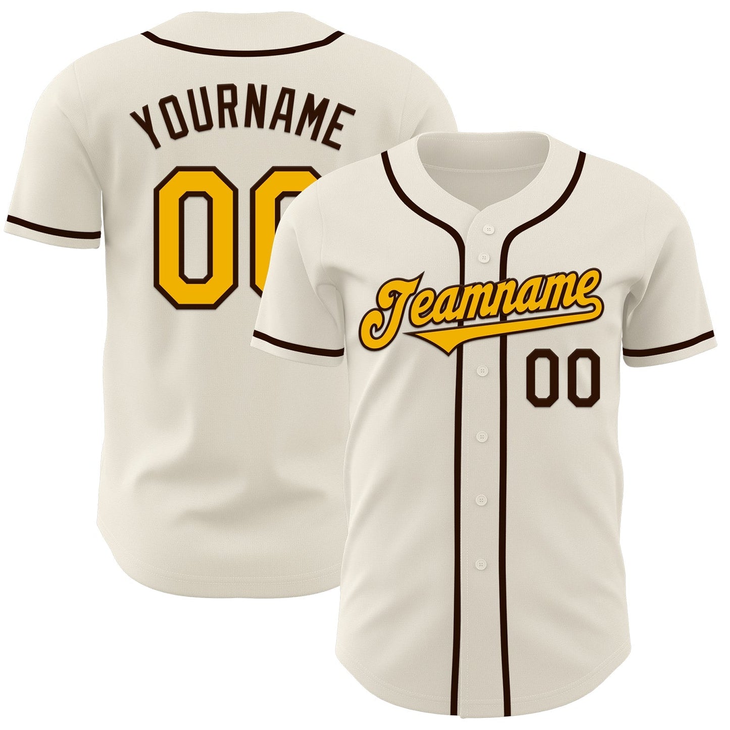 Custom Cream Gold-Brown Authentic Baseball Jersey baseball jersey product view 1
