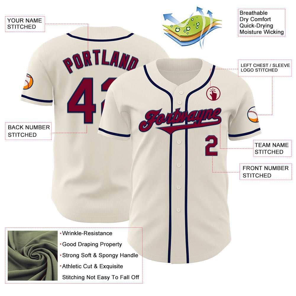 Custom Cream Maroon-Navy Authentic Baseball Jersey baseball jersey product view 3