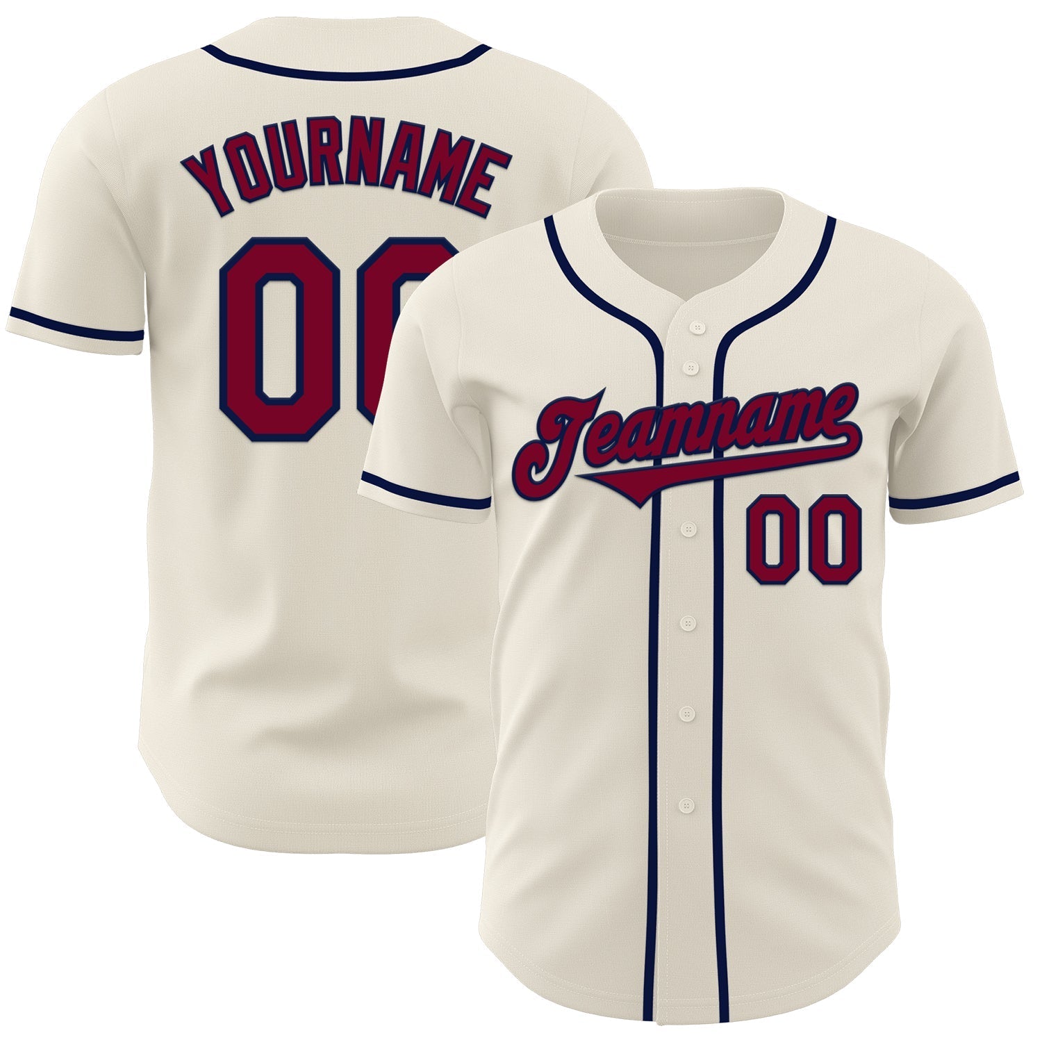 Custom Cream Maroon-Navy Authentic Baseball Jersey baseball jersey product view 1