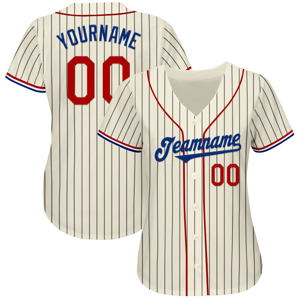 Custom Cream Black Pinstripe Red Royal-White Authentic Baseball Jersey baseball jersey product view 2