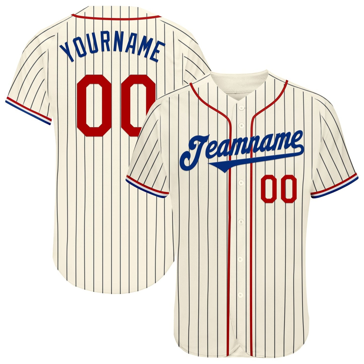 Custom Cream Black Pinstripe Red Royal-White Authentic Baseball Jersey baseball jersey product view 1