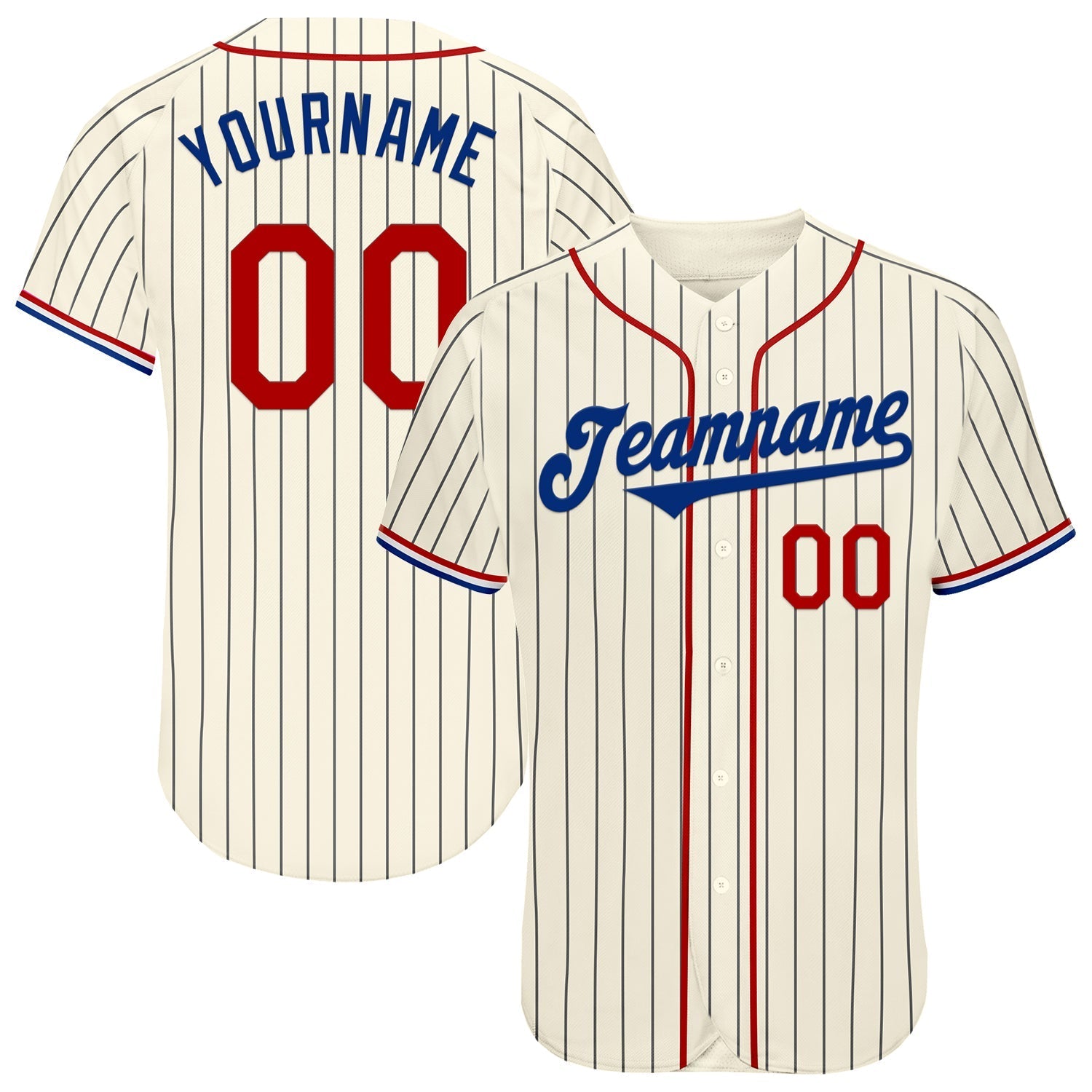 Custom Cream Black Pinstripe Red Royal-White Authentic Baseball Jersey baseball jersey product view 1