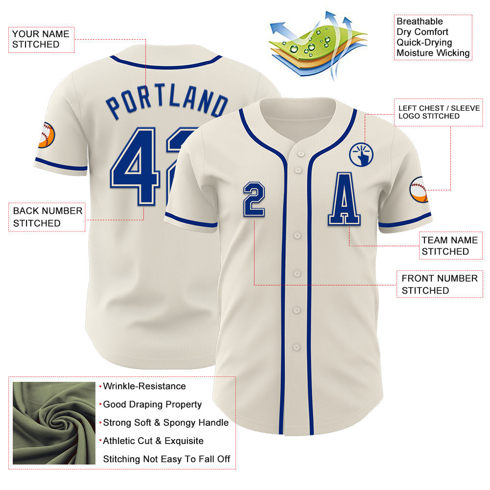 Custom Cream Royal Authentic Baseball Jersey baseball jersey product view 2