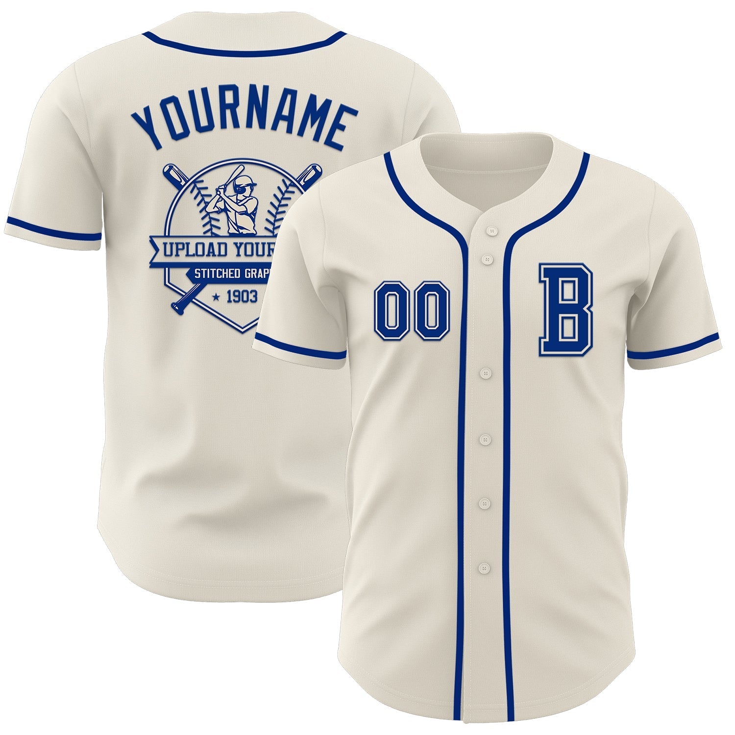 Custom Cream Royal Authentic Baseball Jersey baseball jersey product view 5