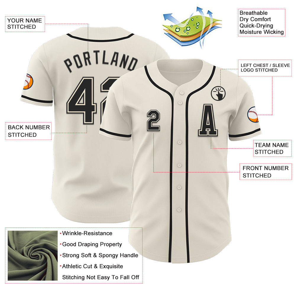 Custom Cream Black Authentic Baseball Jersey baseball jersey product view 2
