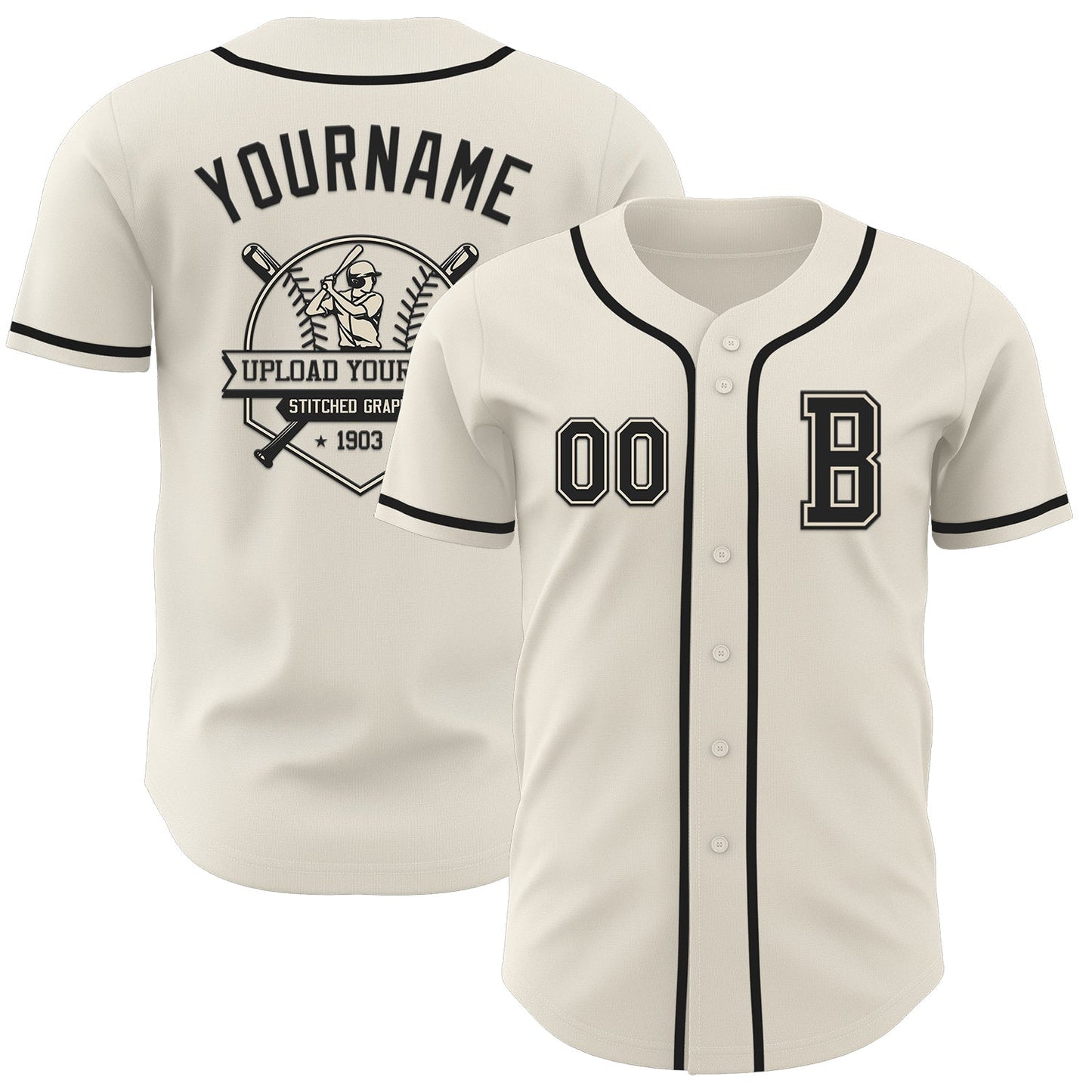Custom Cream Black Authentic Baseball Jersey baseball jersey product view 5