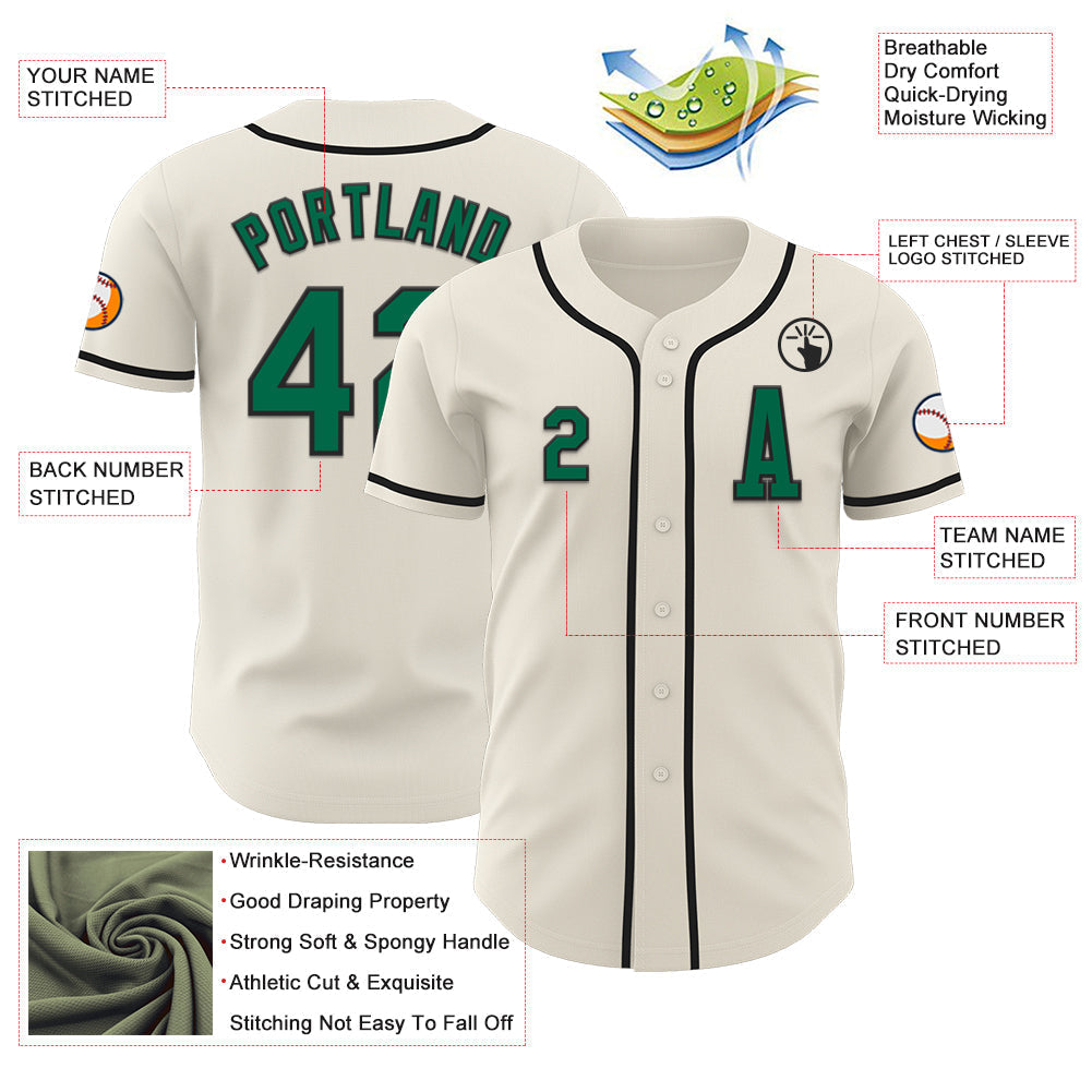 Custom Cream Kelly Green-Black Authentic Baseball Jersey baseball jersey product view 2