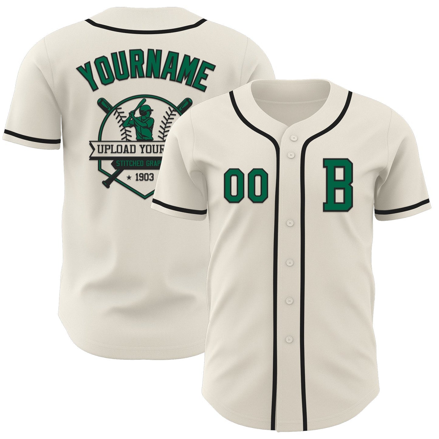 Custom Cream Kelly Green-Black Authentic Baseball Jersey baseball jersey product view 5