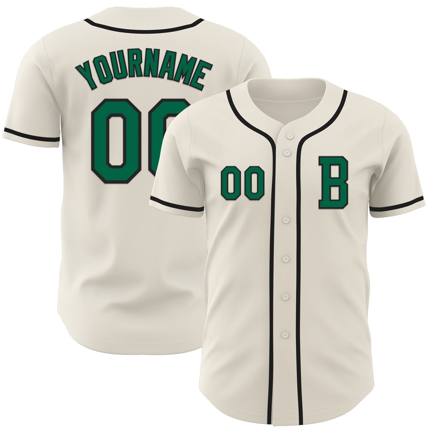 Custom Cream Kelly Green-Black Authentic Baseball Jersey baseball jersey product view 1