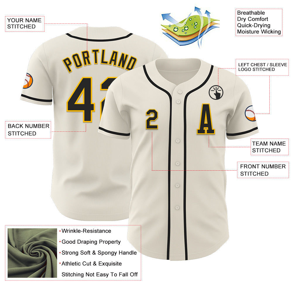 Custom Cream Black-Gold Authentic Baseball Jersey baseball jersey product view 2