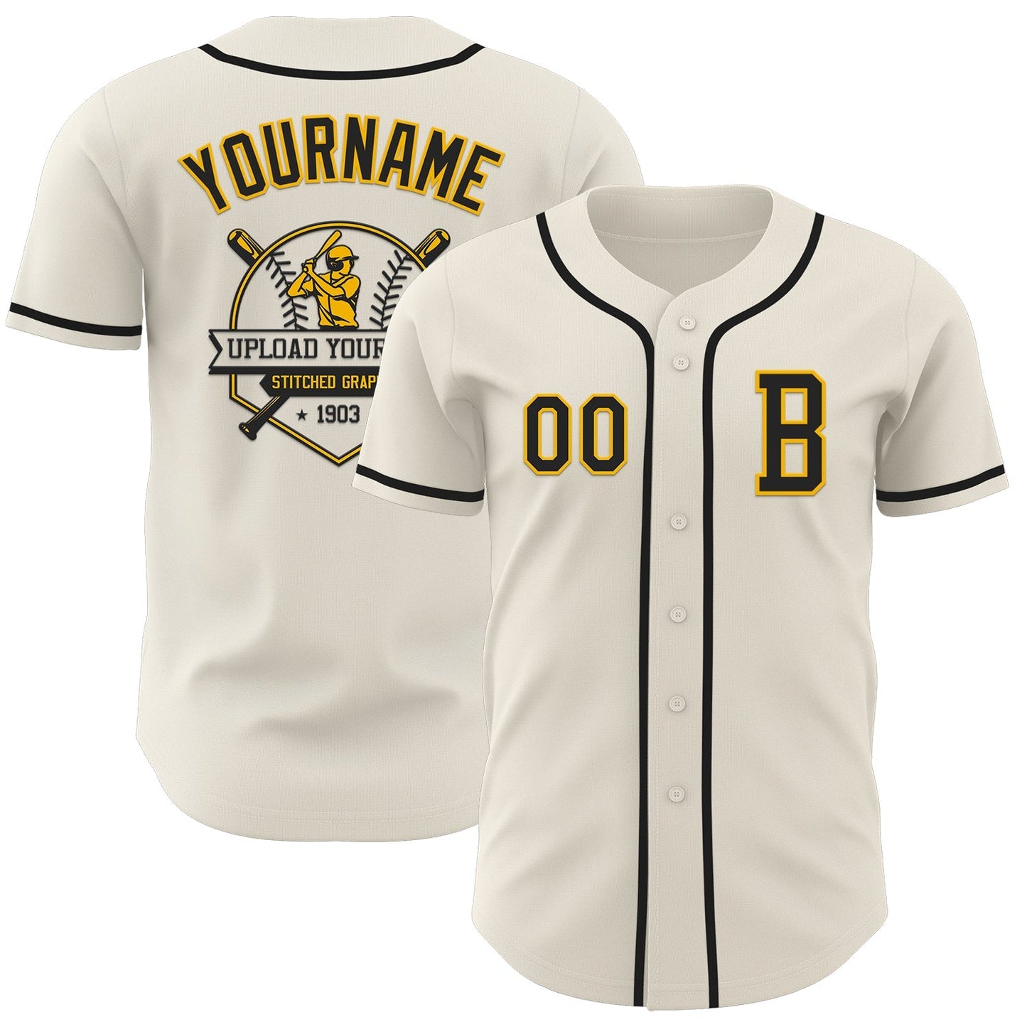 Custom Cream Black-Gold Authentic Baseball Jersey baseball jersey product view 5