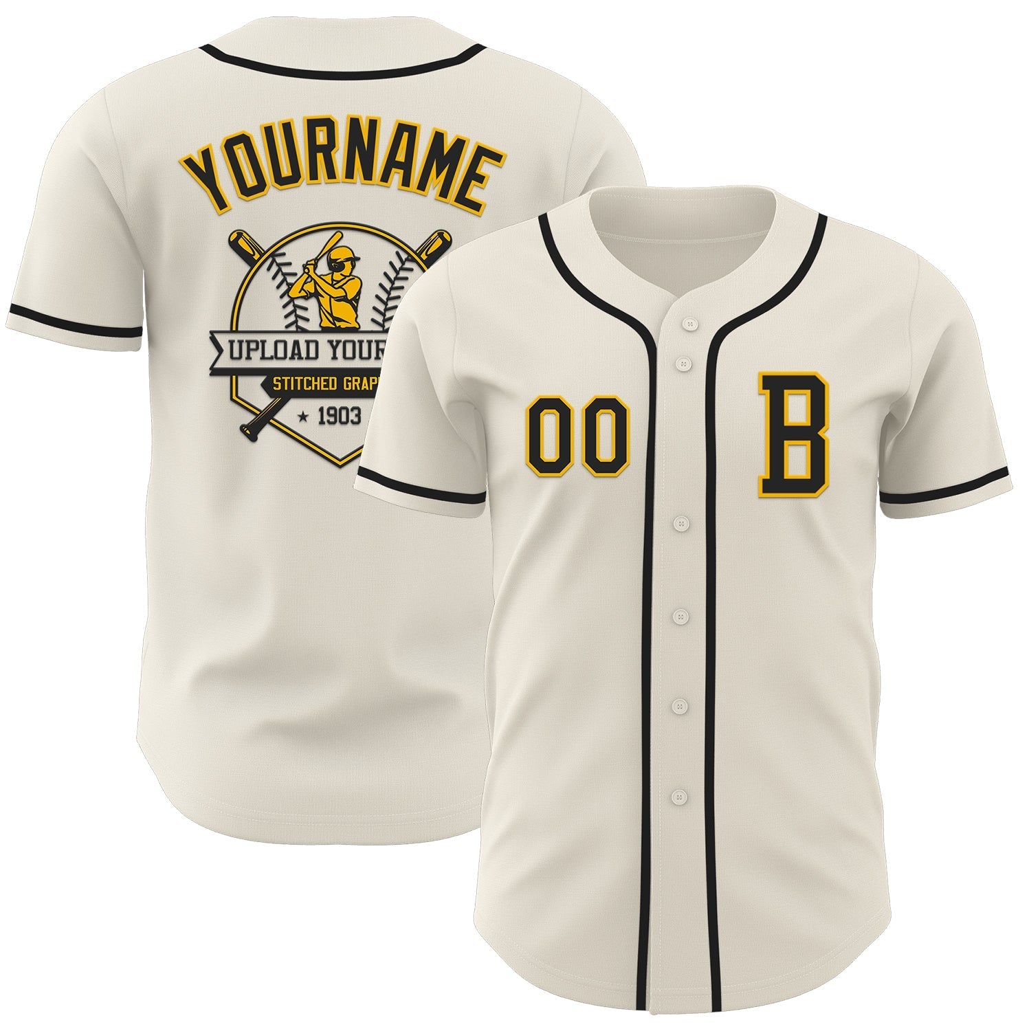 Custom Cream Black-Gold Authentic Baseball Jersey baseball jersey product view 5