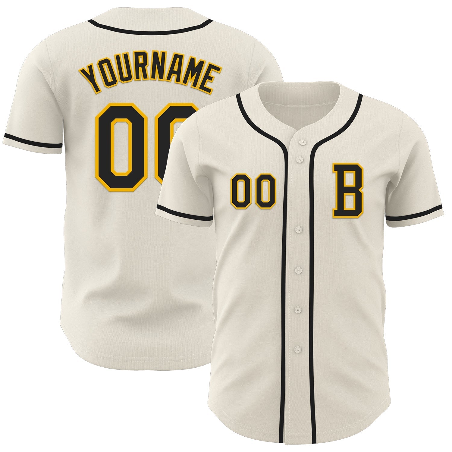 Custom Cream Black-Gold Authentic Baseball Jersey baseball jersey product view 1