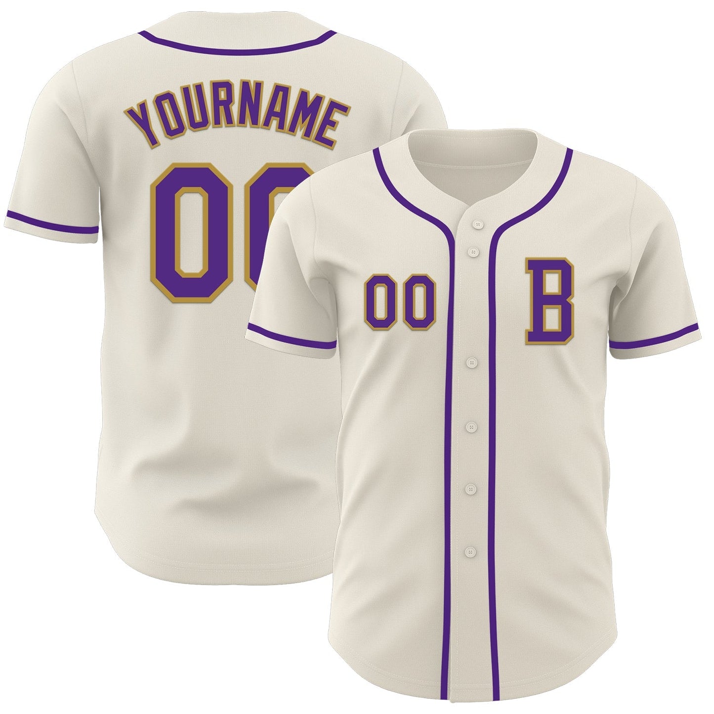 Custom Cream Purple-Old Gold Authentic Baseball Jersey baseball jersey product view 1