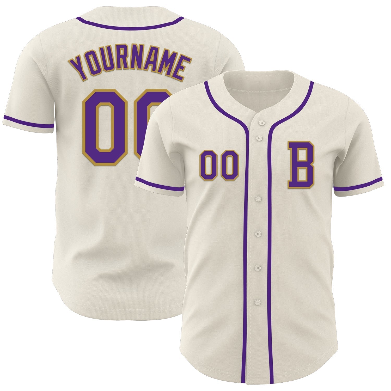 Custom Cream Purple-Old Gold Authentic Baseball Jersey baseball jersey product view 1