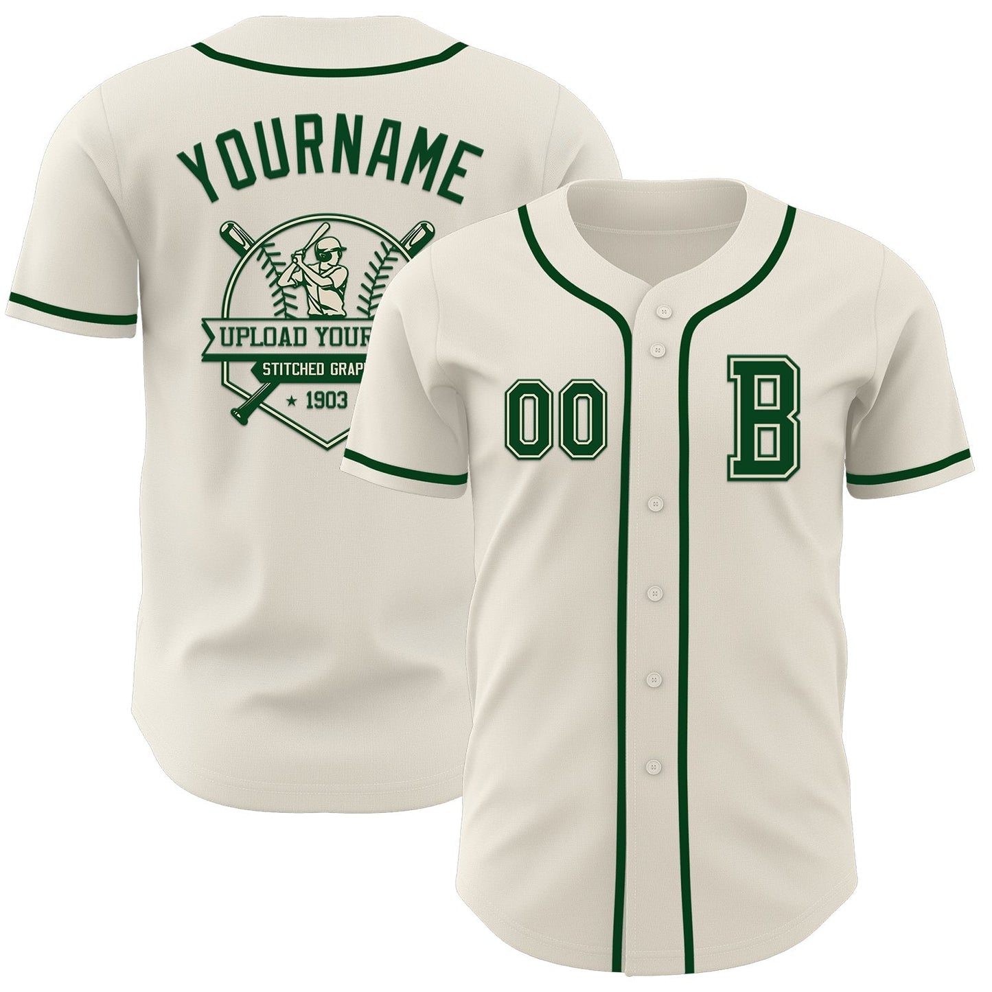 Custom Cream Green Authentic Baseball Jersey baseball jersey product view 5