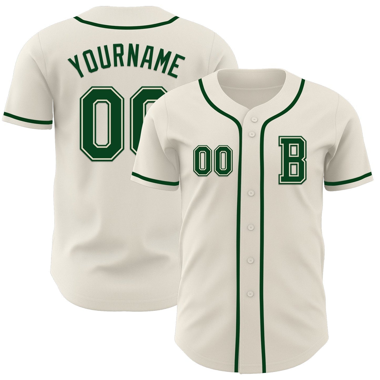 Custom Cream Green Authentic Baseball Jersey baseball jersey product view 1