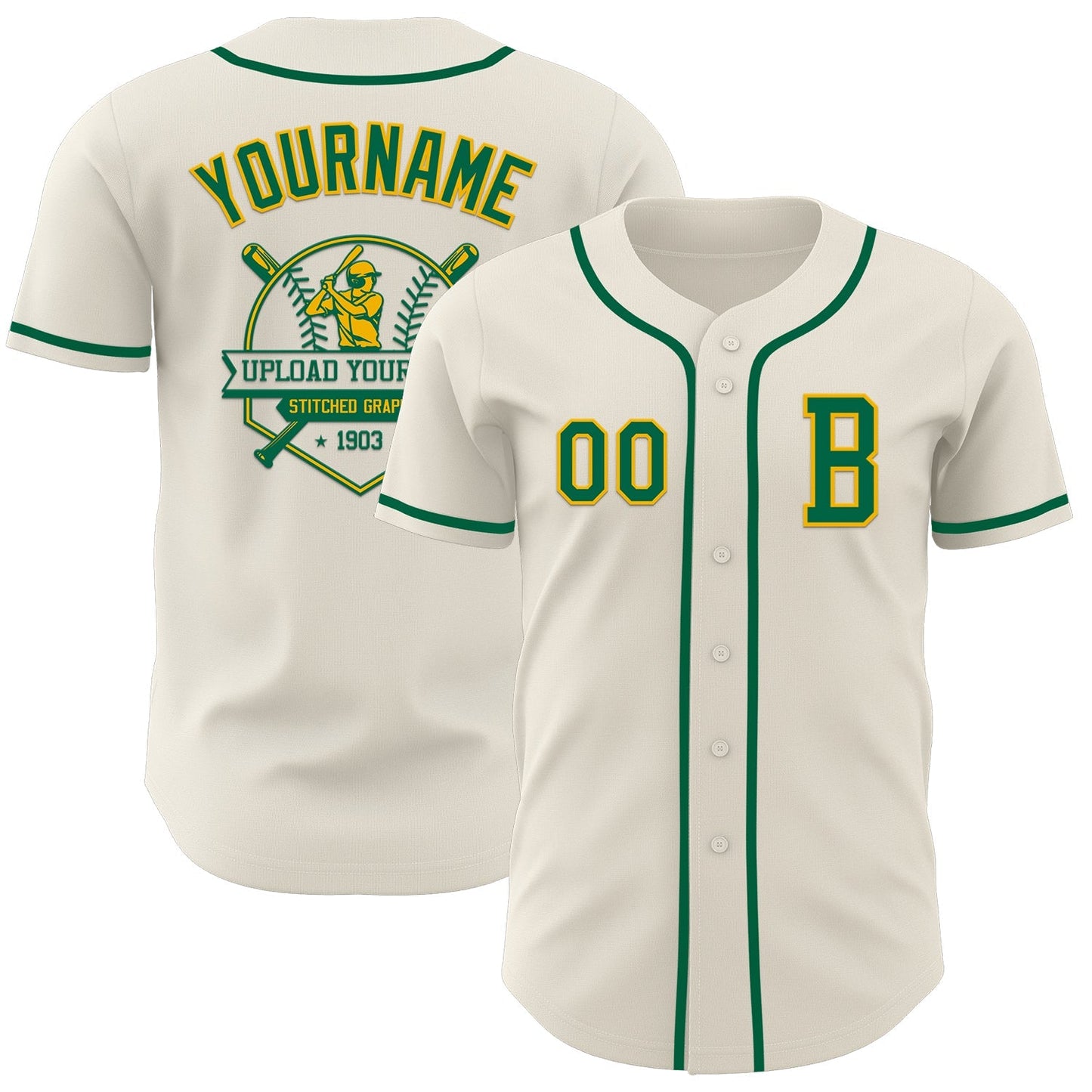 Custom Cream Kelly Green-Gold Authentic Baseball Jersey baseball jersey product view 5