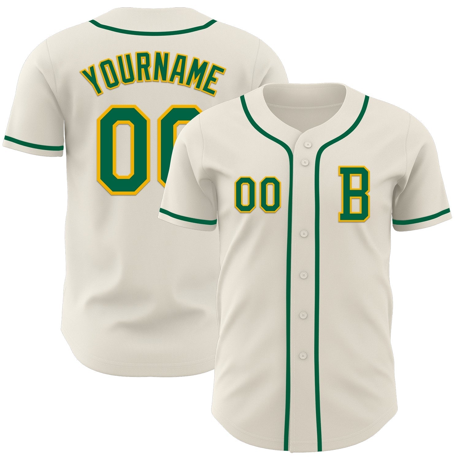 Custom Cream Kelly Green-Gold Authentic Baseball Jersey baseball jersey product view 1