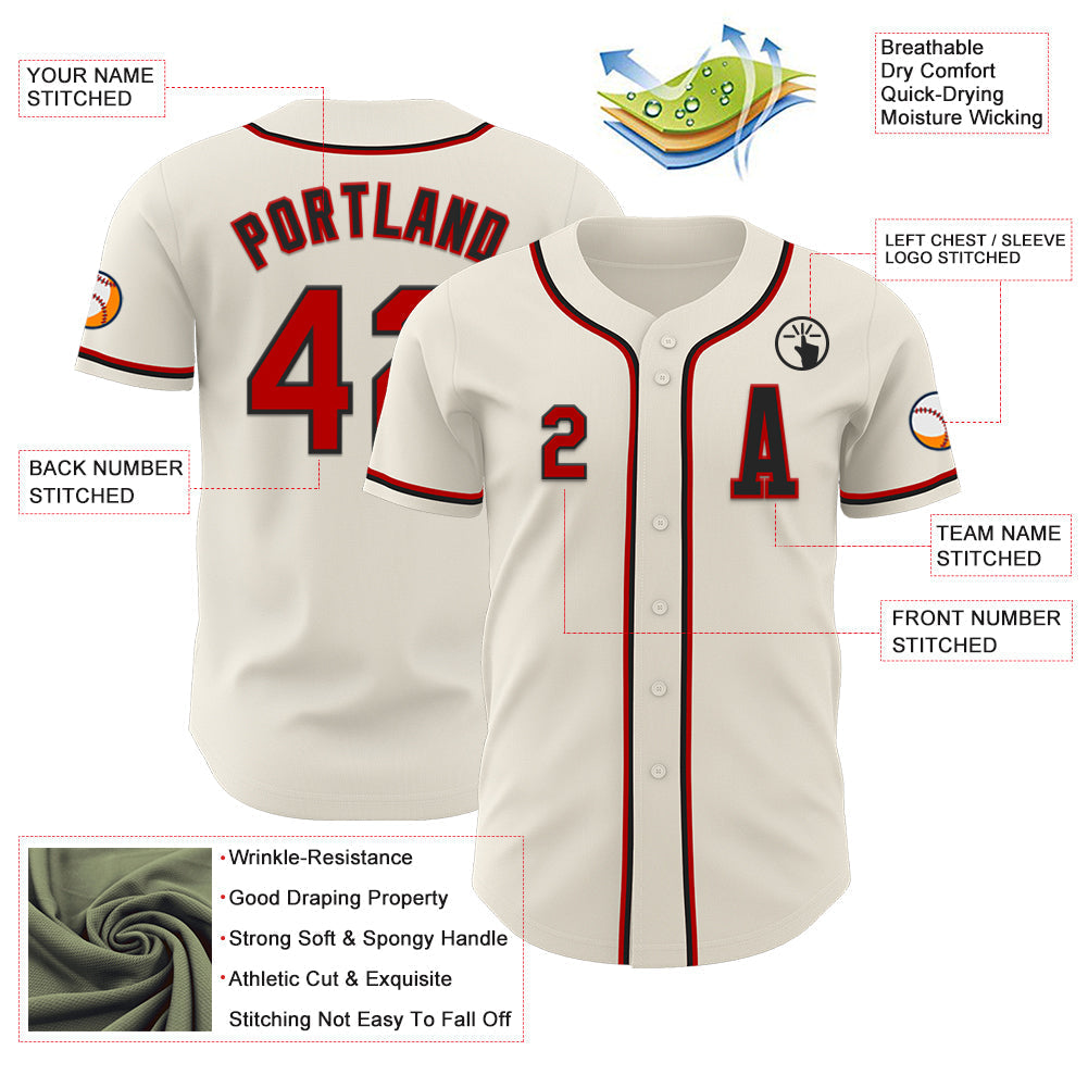 Custom Cream Red-Black Authentic Baseball Jersey baseball jersey product view 2