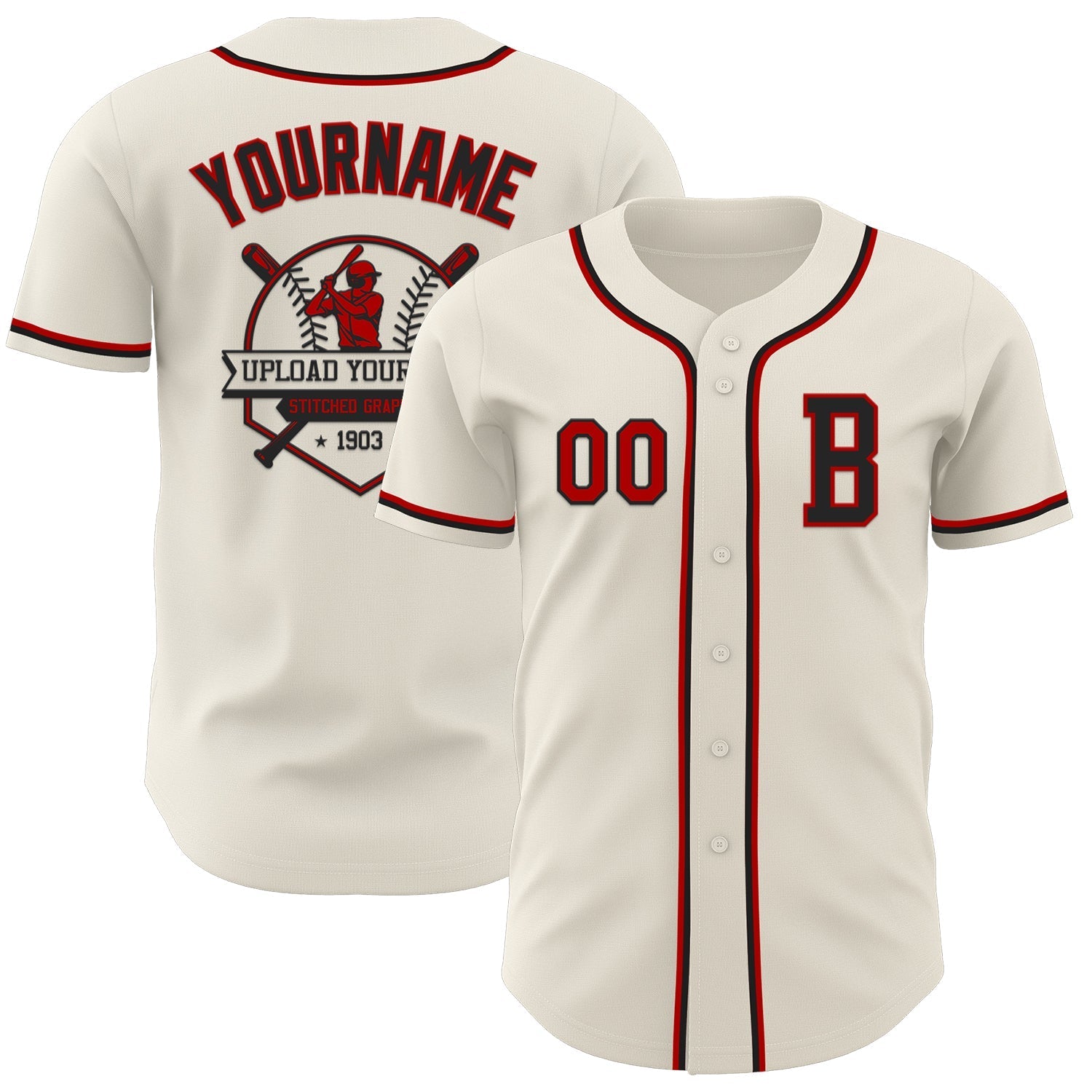 Custom Cream Red-Black Authentic Baseball Jersey baseball jersey product view 5