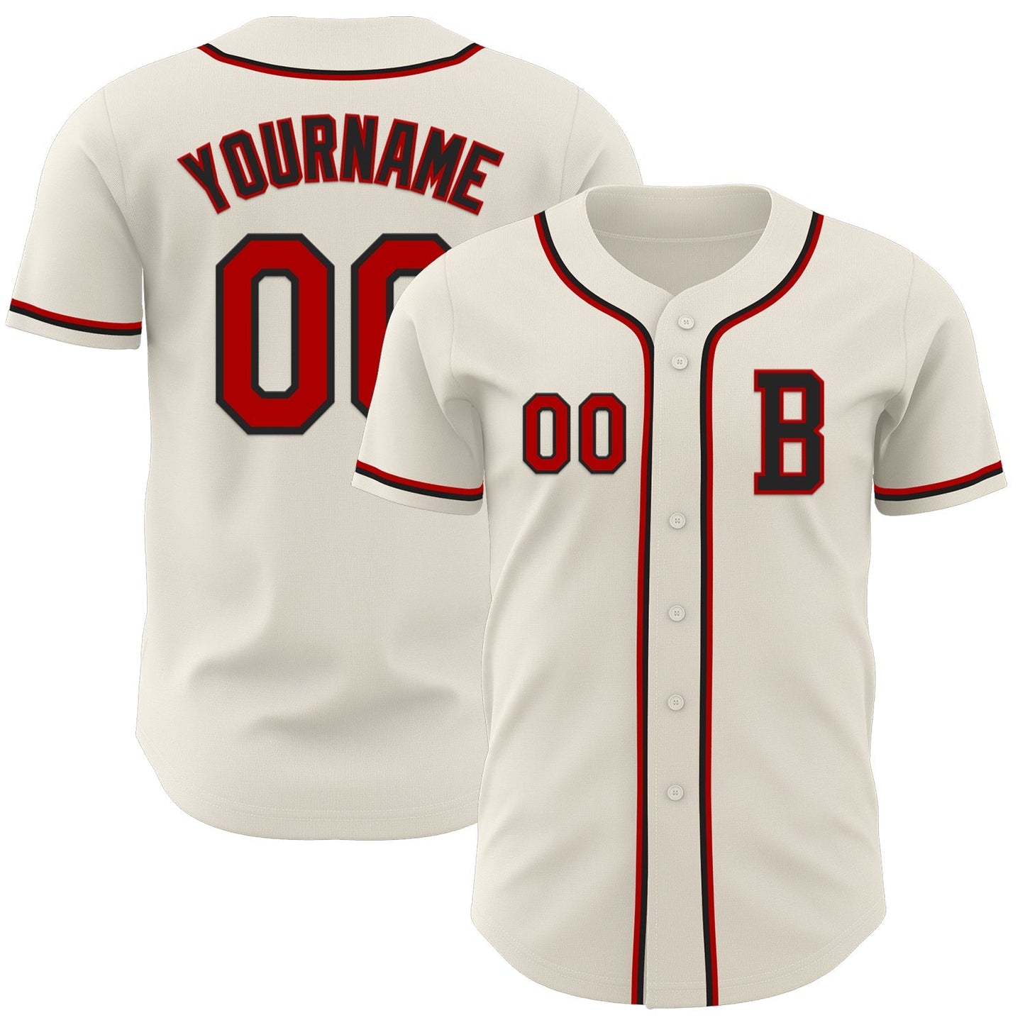 Custom Cream Red-Black Authentic Baseball Jersey baseball jersey product view 1