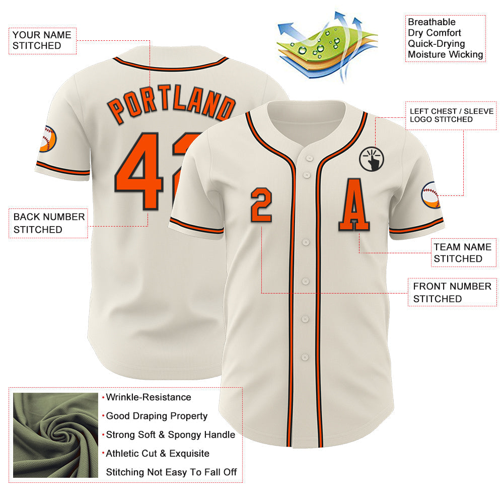 Custom Cream Orange=Black Authentic Baseball Jersey baseball jersey product view 2