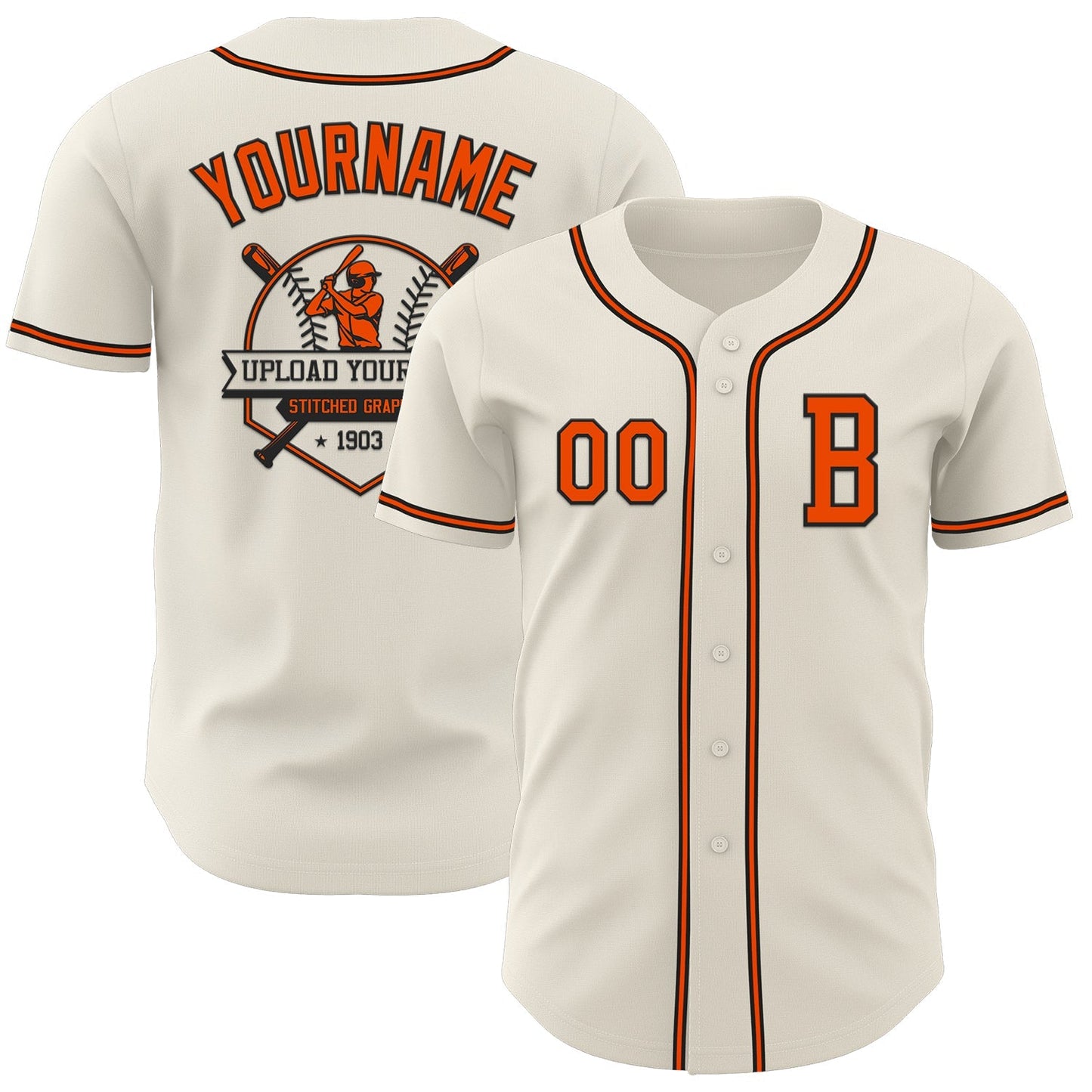 Custom Cream Orange=Black Authentic Baseball Jersey baseball jersey product view 5