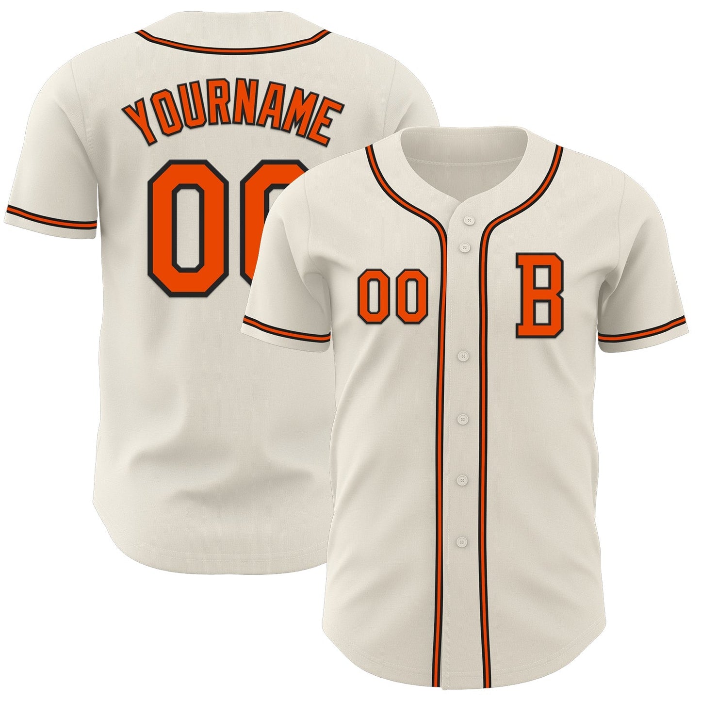 Custom Cream Orange=Black Authentic Baseball Jersey baseball jersey product view 1