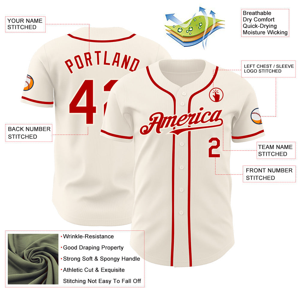 Custom Cream Red Authentic Baseball Jersey baseball jersey product view 3