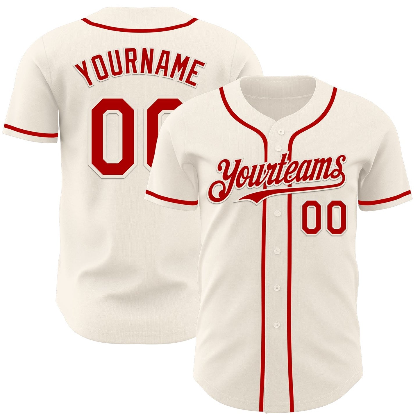 Custom Cream Red Authentic Baseball Jersey baseball jersey product view 1
