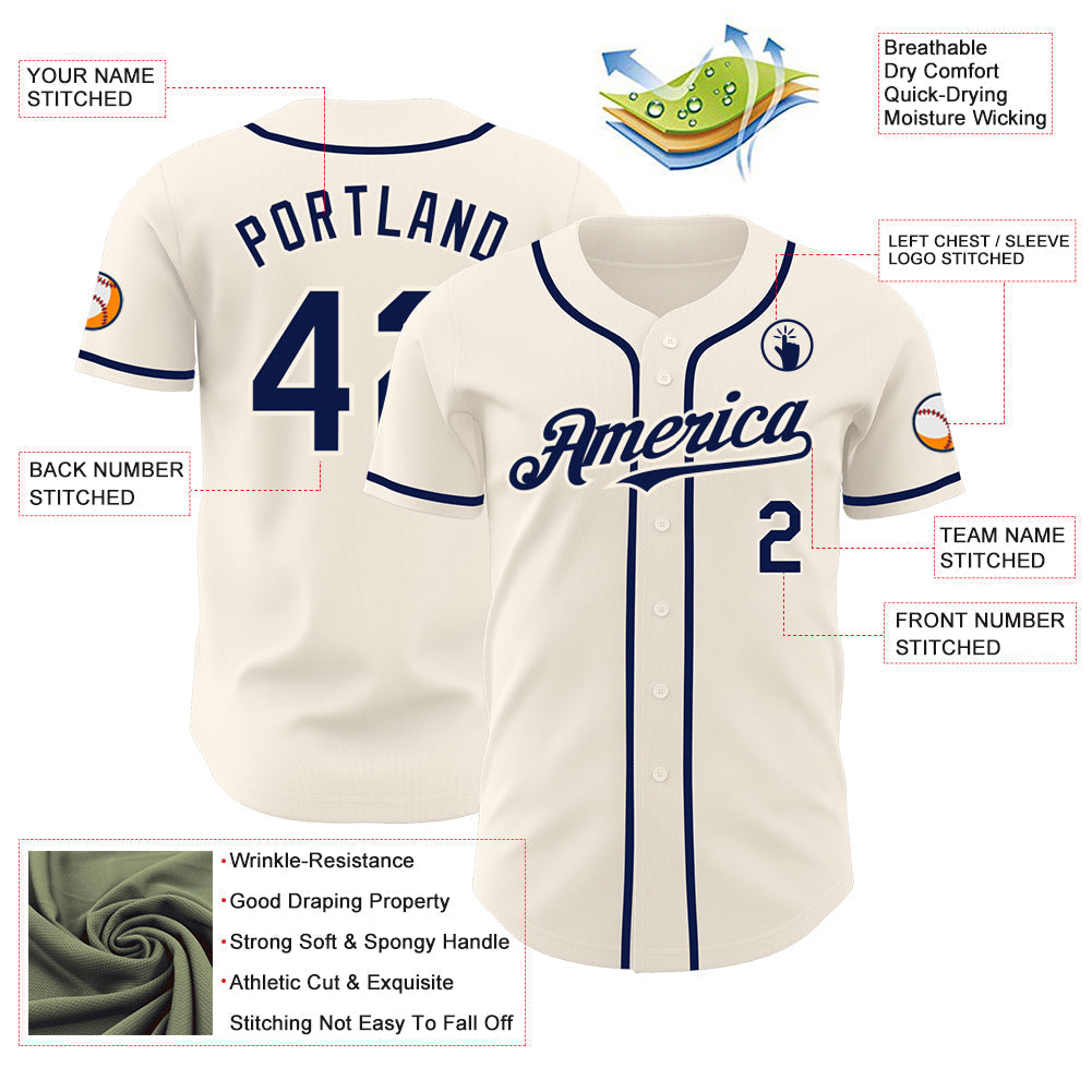Custom Cream Navy Authentic Baseball Jersey baseball jersey product view 3