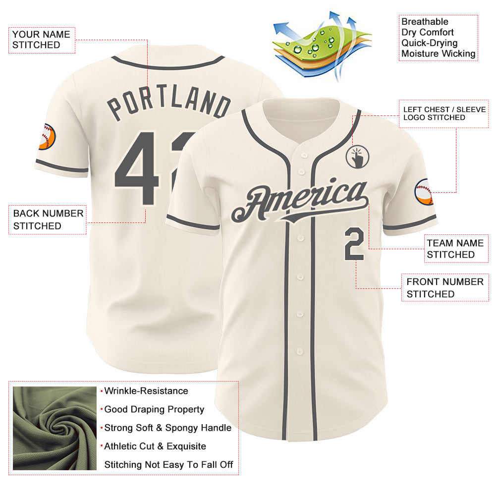 Custom Cream Steel Gray Authentic Baseball Jersey baseball jersey product view 3