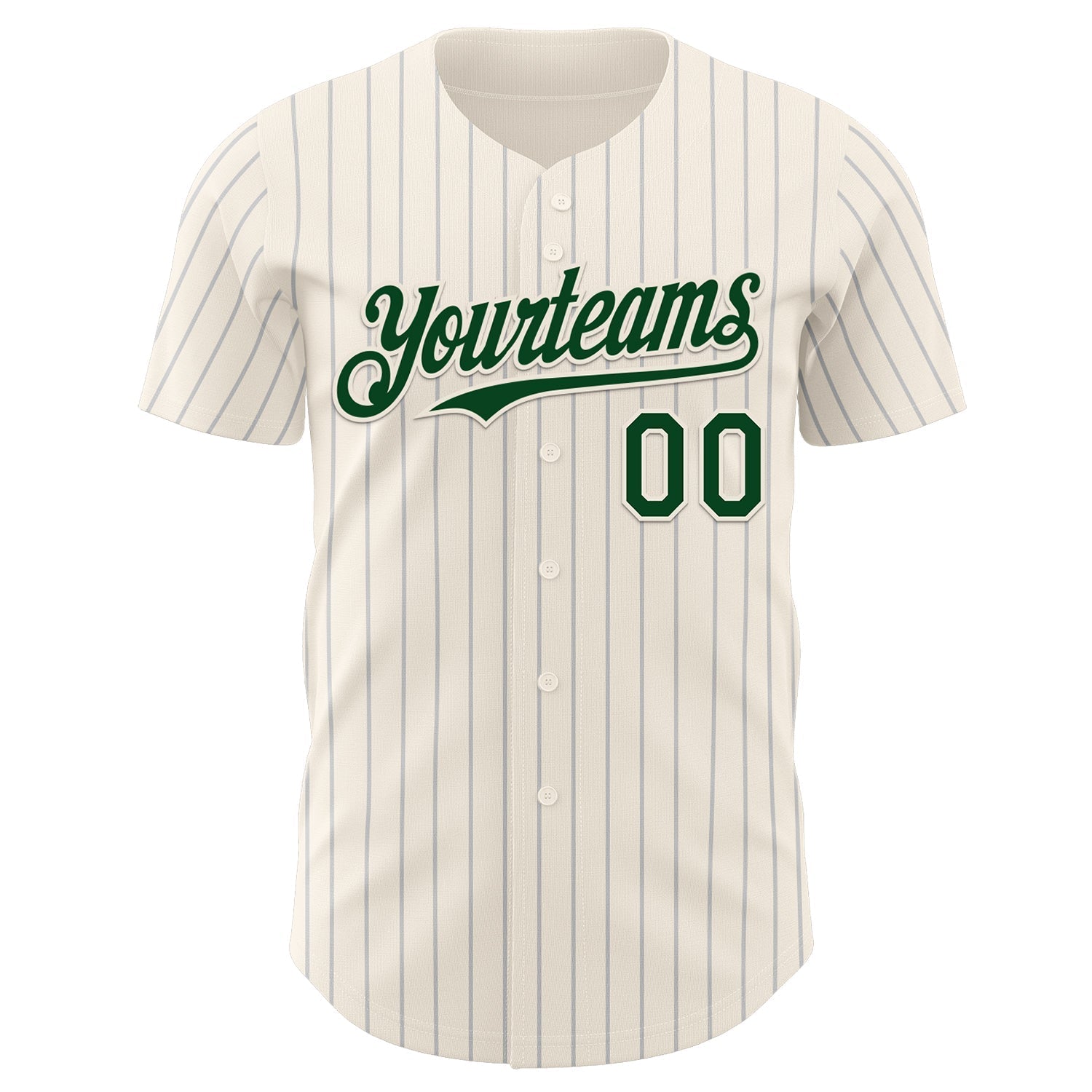 Custom Cream Gray Pinstripe Green Authentic Baseball Jersey baseball jersey product view 2