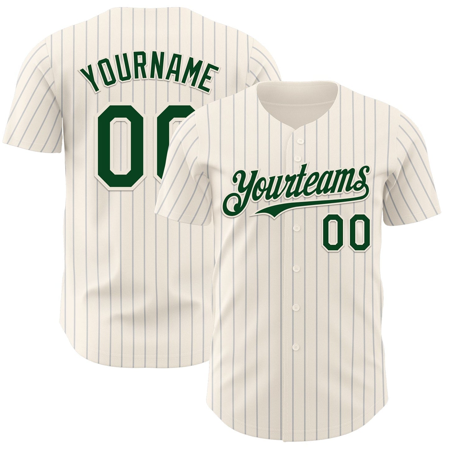 Custom Cream Gray Pinstripe Green Authentic Baseball Jersey baseball jersey product view 1