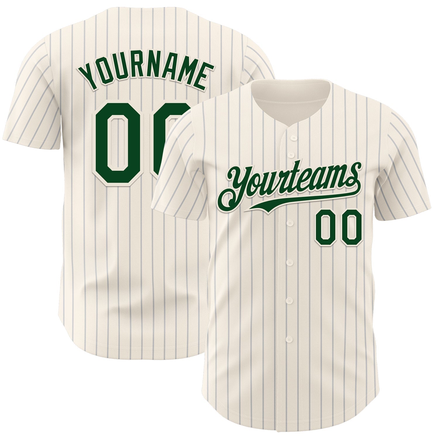 Custom Cream Gray Pinstripe Green Authentic Baseball Jersey baseball jersey product view 1