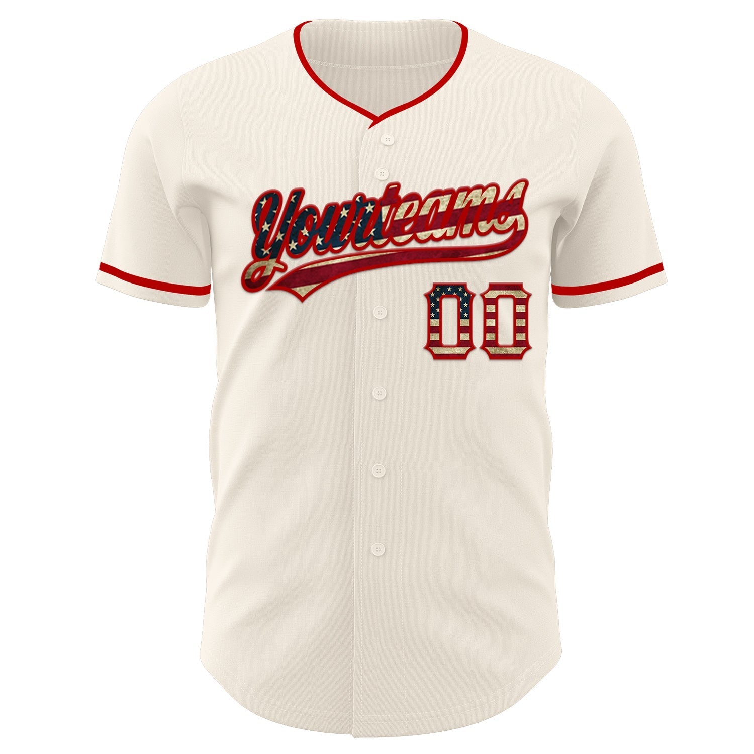 Custom Cream Vintage USA Flag-Red Authentic Baseball Jersey baseball jersey product view 2